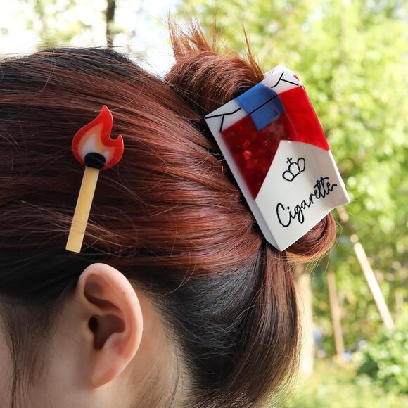 Hair Claw Set Acetate Large Matchbox & Flame Clips For Women Unique Gift - Picture 6 of 7